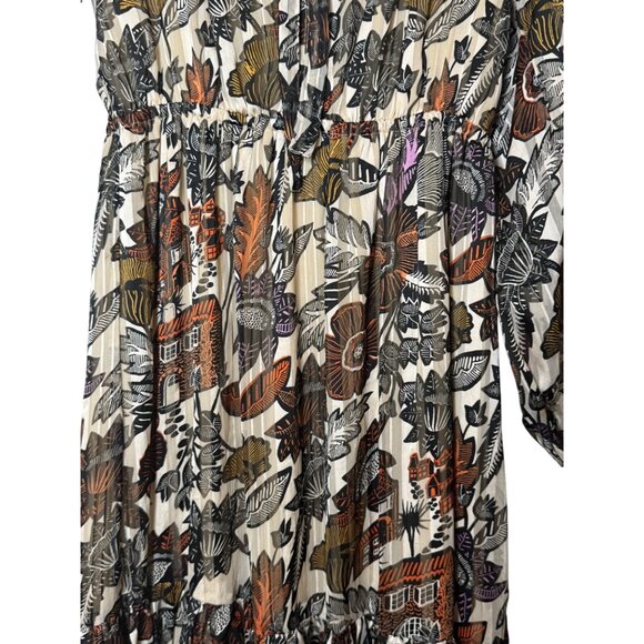 Scotch & Soda Boho Floral Flowy Midi Dress Long Sleeve Tiered Skirt Size S 70s - Picture 9 of 15